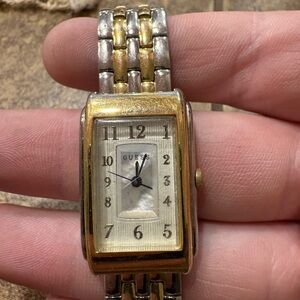 Guess Two-Tone Rectangular Quartz Watch Mother of Pearl Dial Japan Movt #13